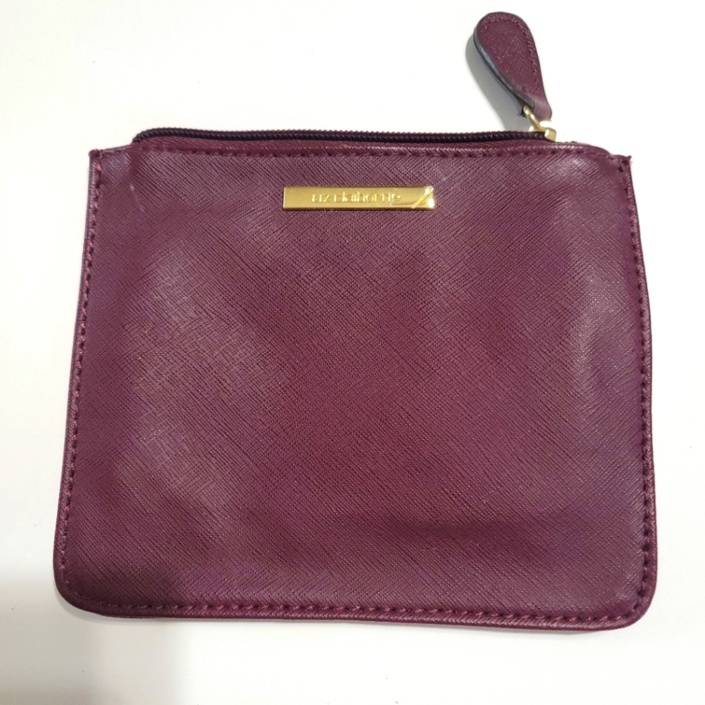 Liz Claiborne Maroon Wallet Coin Purse Zip‎ Pouch Oxblood Burgundy Gold Zip Pink